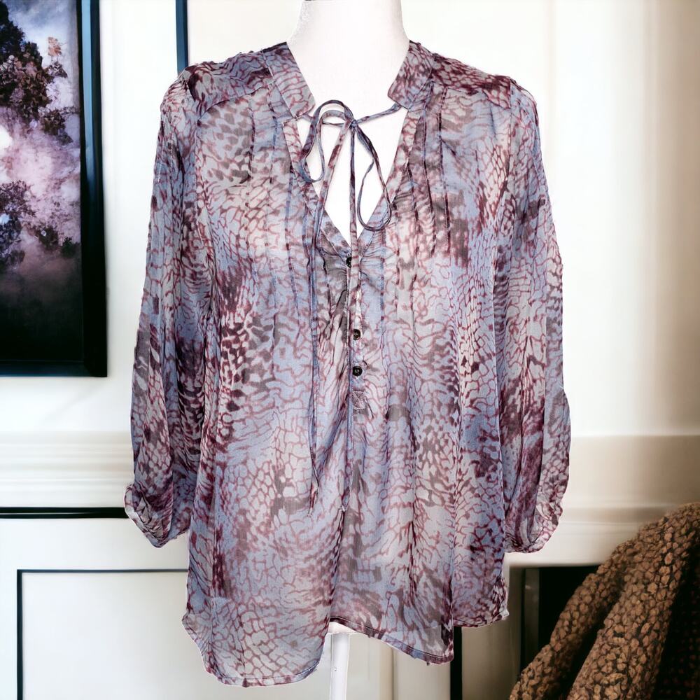 Patterson J. Kincaid Long Sleeve Sheer Top Purple Small